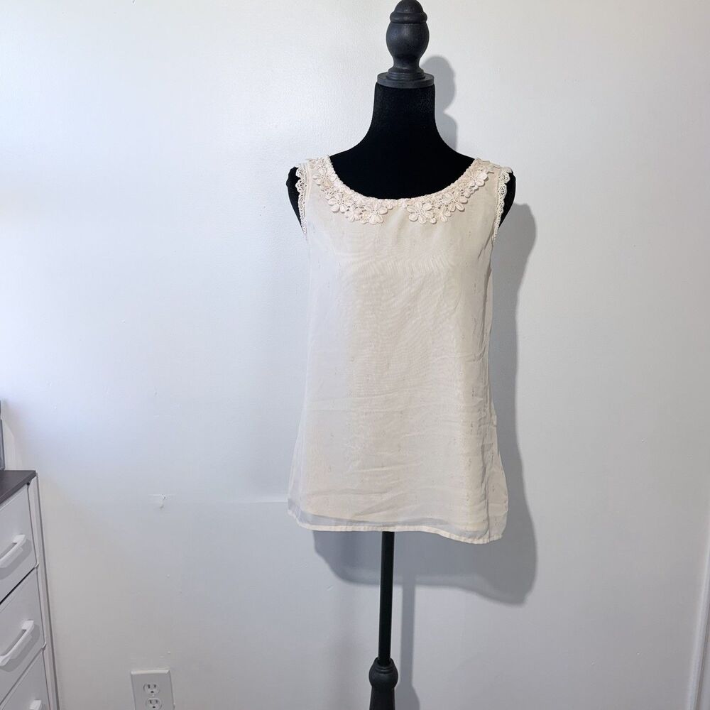 Lauren Conrad Womens Blouse Top Collared Sleeveless Cream Ivory Off White Size M